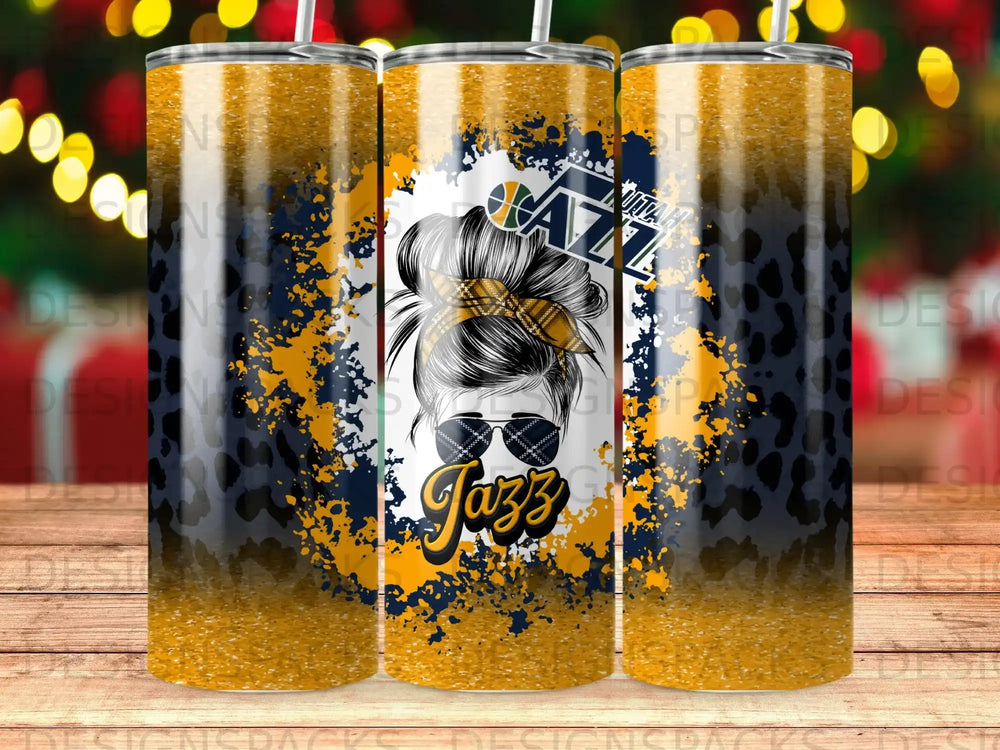 Jazz tumbler with leopard print and distressed USA flag design.