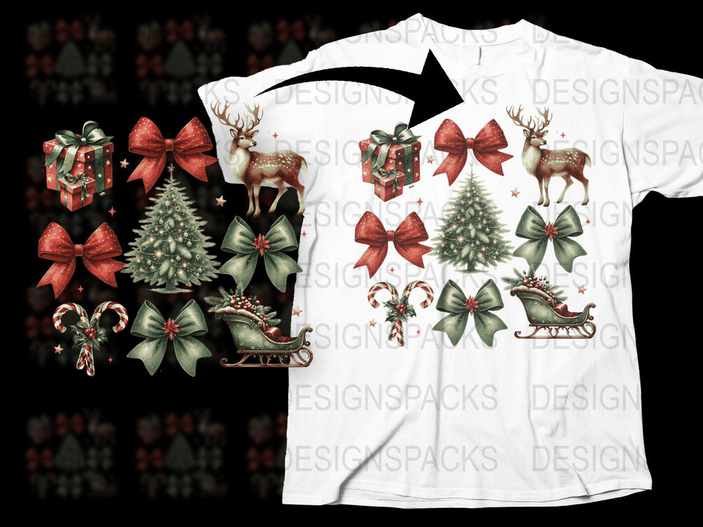 Vintage Christmas T-Shirt, Festive Holiday Graphics, Reindeer and Trees, Unisex Winter Apparel