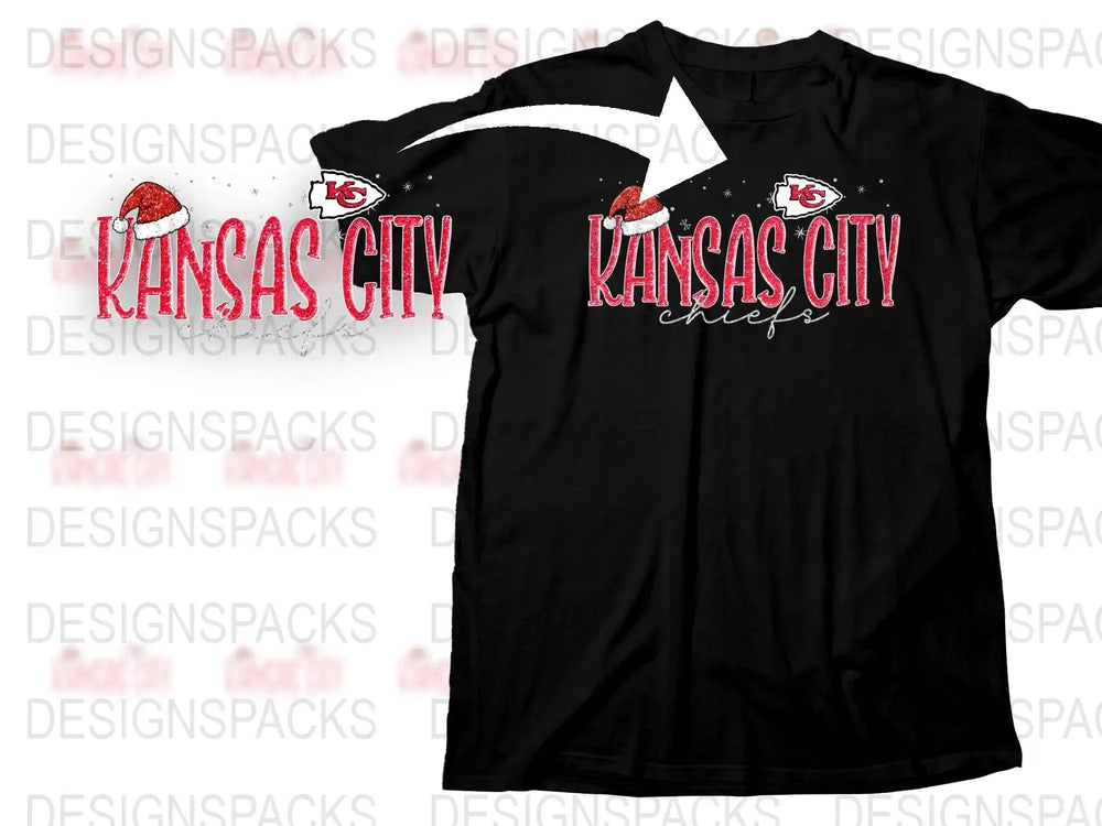 Kansas City Chiefs Inspired T-Shirt, Santa Hat Graphic, Festive Football Fan Apparel