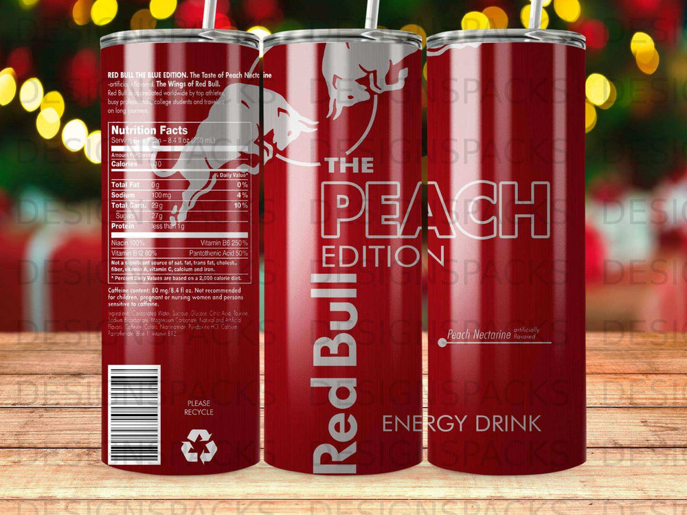 Red Bull Peach Nectarine Edition energy drink can with nutrition facts.