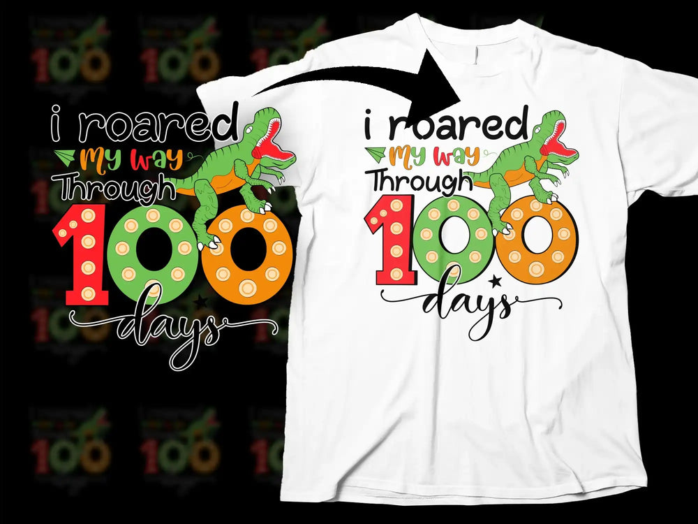 Kids 100 Days of School T-Shirt, Dinosaur Graphic, Celebratory Tee, Custom Boys and Girls Shirt Design