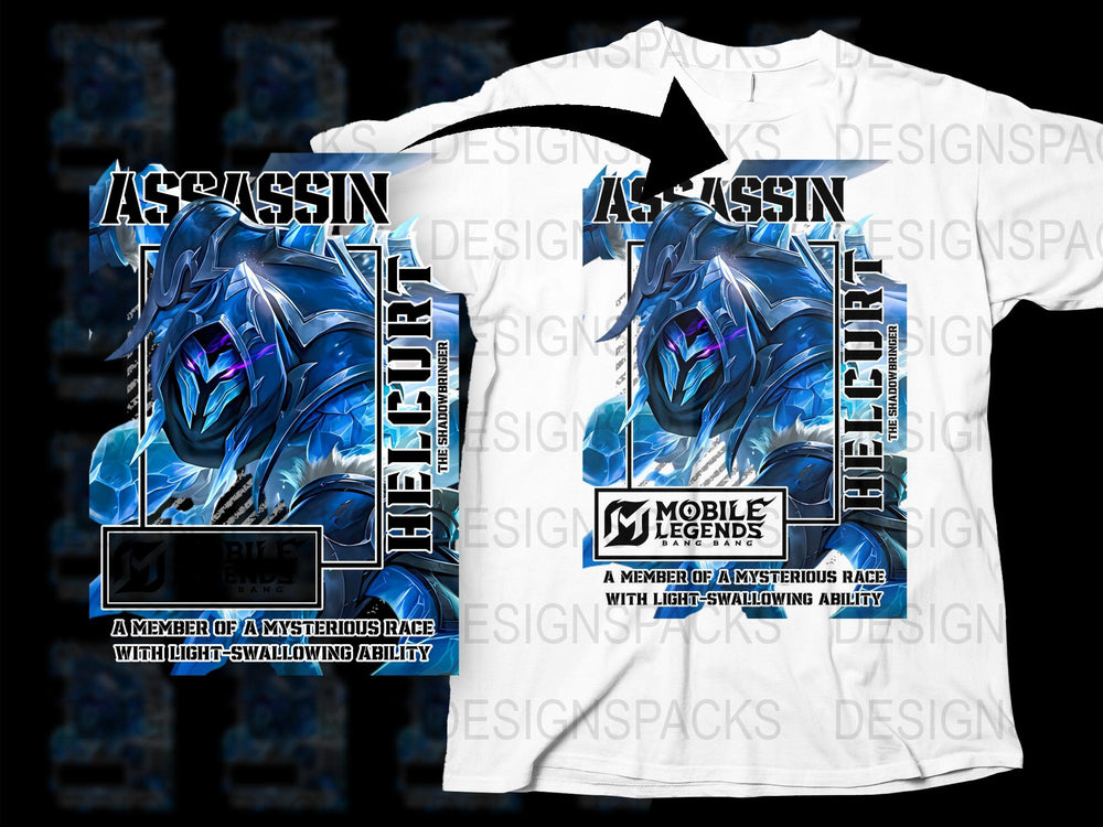 Mobile Legends Assassin Graphic T-Shirt, Men's Gamer Tee, Blue and White Design, Cool Gift for Gamers