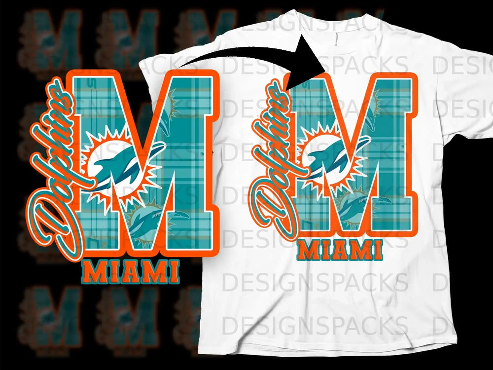 Miami Dolphins Plaid M Design T-Shirt for Fans