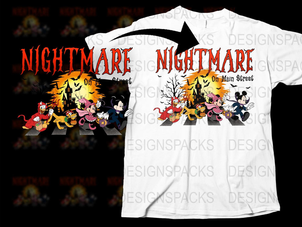 Nightmare On Main Street T-Shirt, Halloween Disney Characters Tee, Cartoon Spooky Scene Shirt