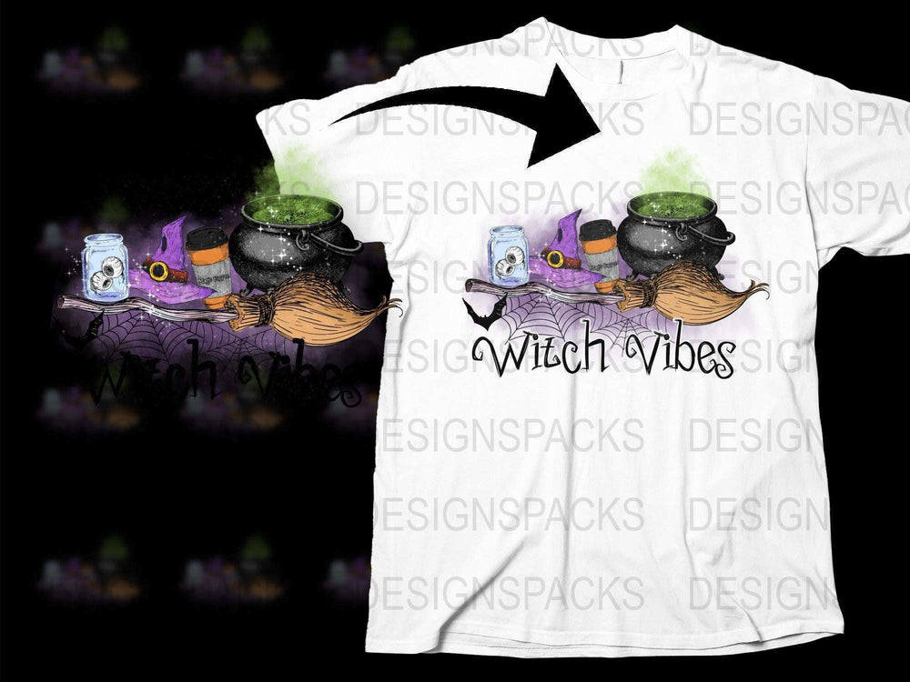 Witch Vibes T-Shirt, Halloween Graphic Tee, Spooky Witchcraft Potions Design, Unisex Fashion Top