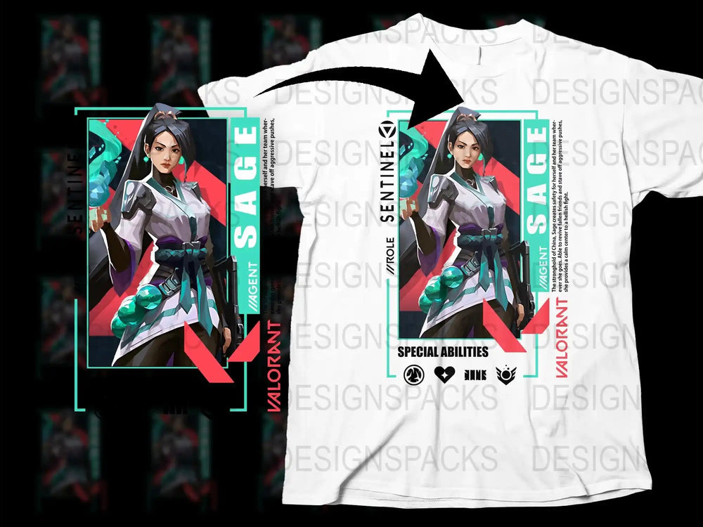 Valorant Sage Agent Graphic T-Shirt, Colorful Gaming Character Tee, Unisex Casual Gamer Apparel
