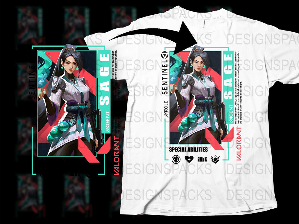 Valorant Sage Agent Graphic T-Shirt, Colorful Gaming Character Tee, Unisex Casual Gamer Apparel