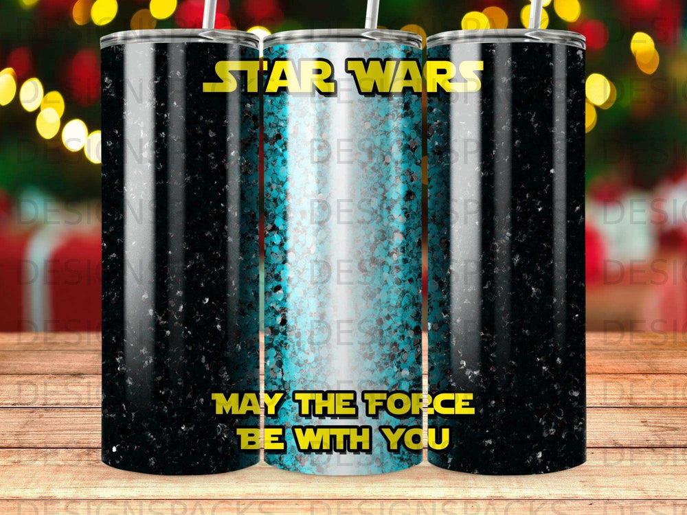 Star Wars tumbler with "May the Force Be With You" text.