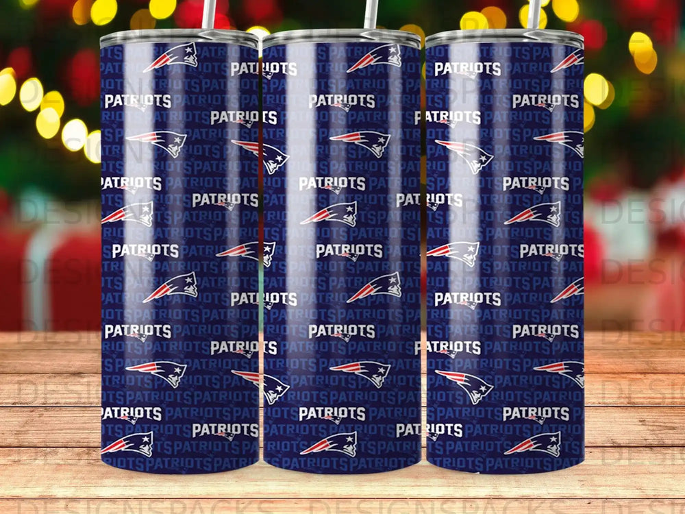 Repeating pattern of "PATRIOTS" text on a dark blue background with red and yellow accents.