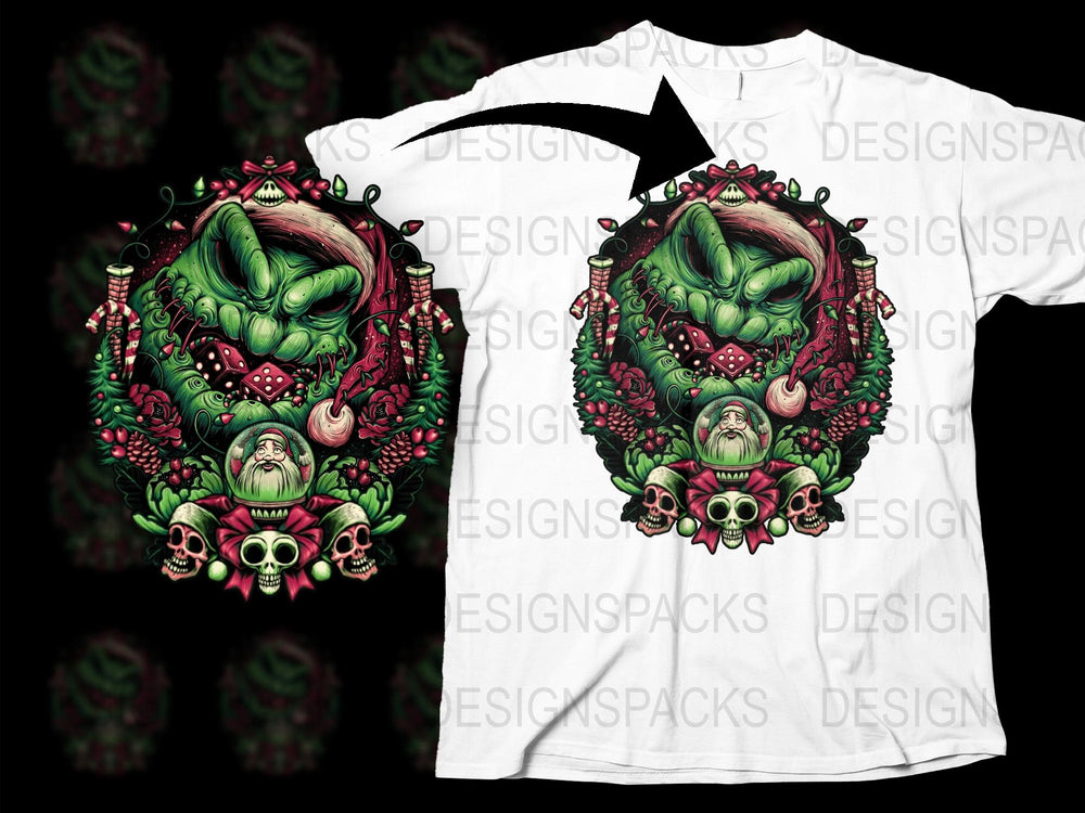 Men's Graphic Tee, Dark Fantasy Skulls and Mushrooms, Unique Illustration, All Over Print T-Shirt, Stylish Casual Wear