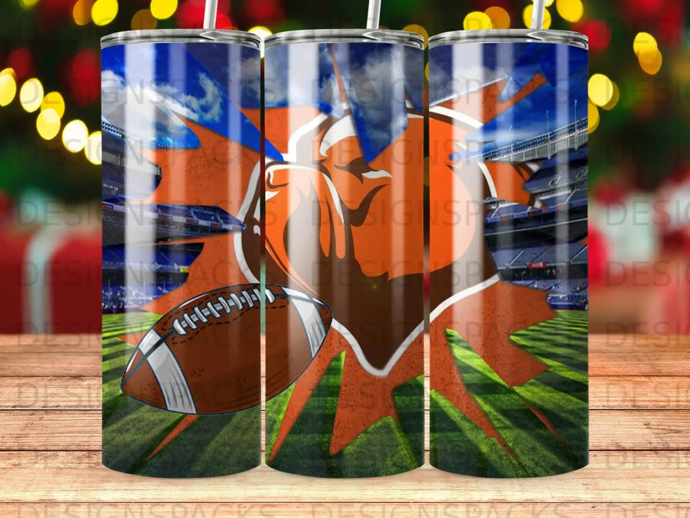 Football and stadium background on three tumblers.