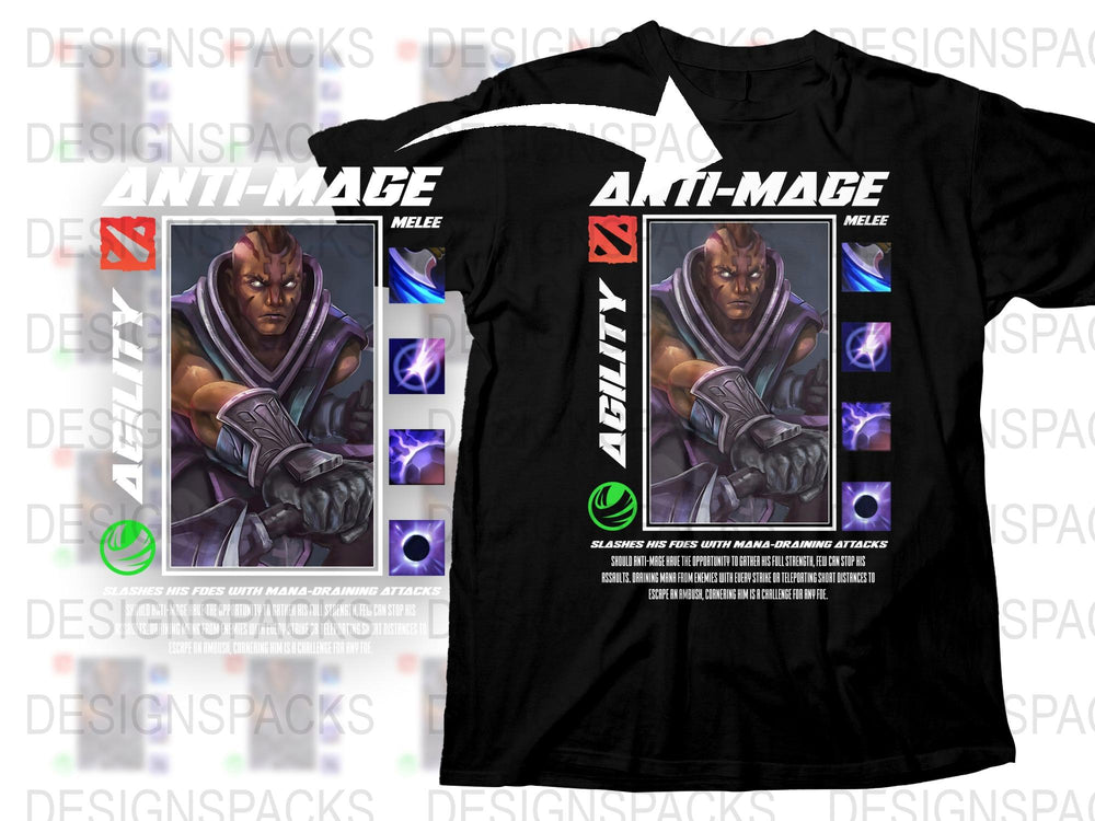 Anti-Mage Dota 2 Inspired T-Shirt, Gaming Graphic Tee, Fantasy Hero Agility Design, Men's Fashion Clothing