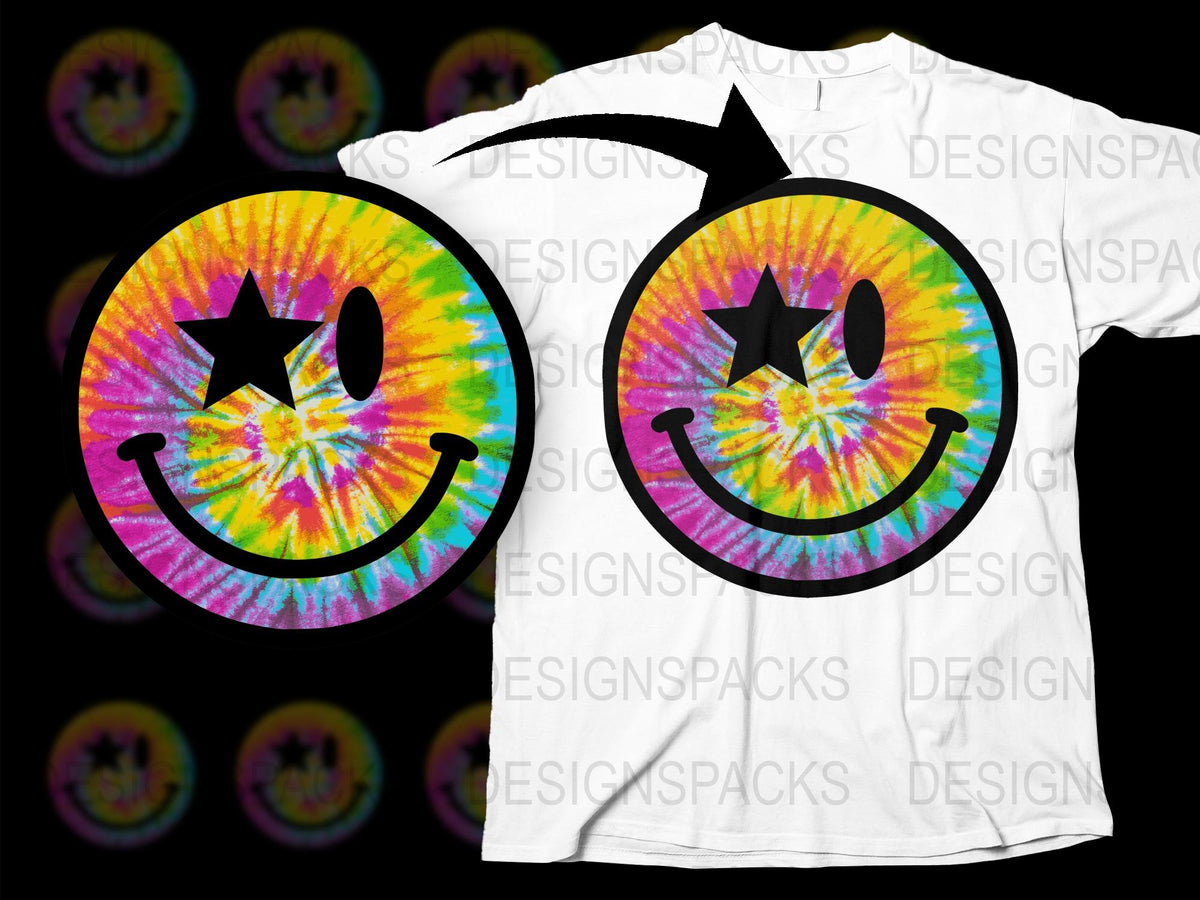 Colorful Tie-Dye Smiley Face T-Shirt, Unisex Vibrant Summer Top, Casual Hippie Festival Wear