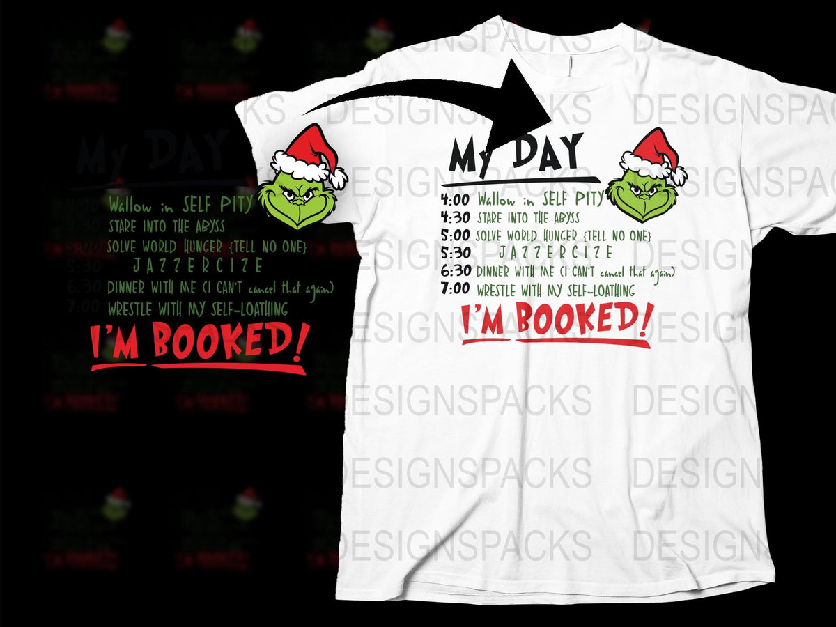 Festive Santa Claus Graphic T-Shirt 'I'm Booked' Holiday Tee, Christmas Party Top, Fun Santa Schedule Design Shirt