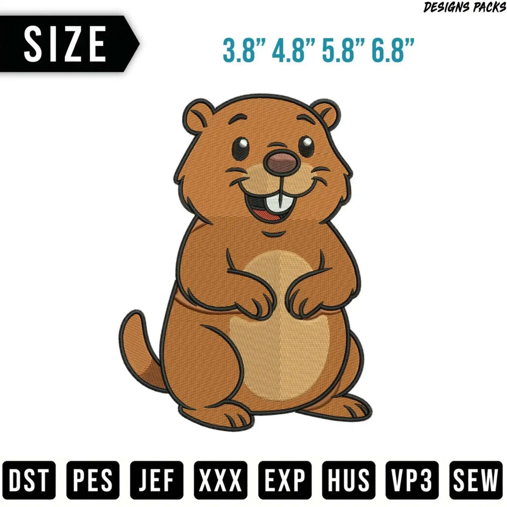 Brown cartoon beaver with sizes 3.8" to 6.8" and file types.