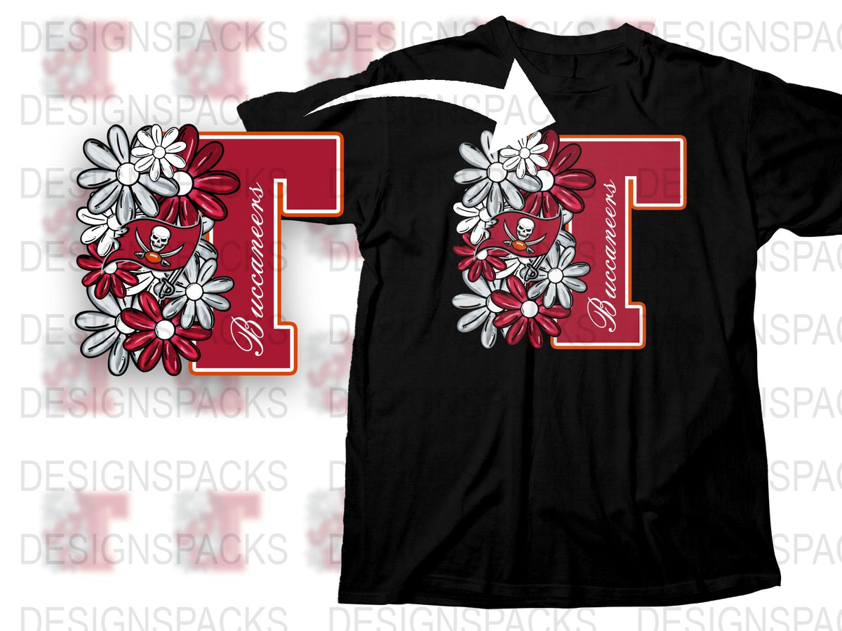 Custom Floral Monogram T-Shirt, Personalized Daisy Letter C Tee, Unique Gift Idea, Stylish Black Shirt with Red Accents