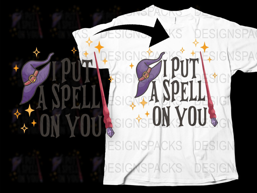 Halloween Witch Hat T-Shirt 'I Put A Spell On You' Graphic Tee, Starry Night Design, Unisex Casual Wear
