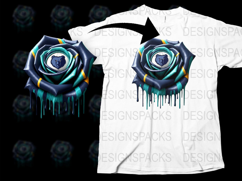 Blue Rose Graphic T-Shirt, Men's Drip Paint Art Tee, Trendy Floral Design Shirt, Unique Streetwear Top