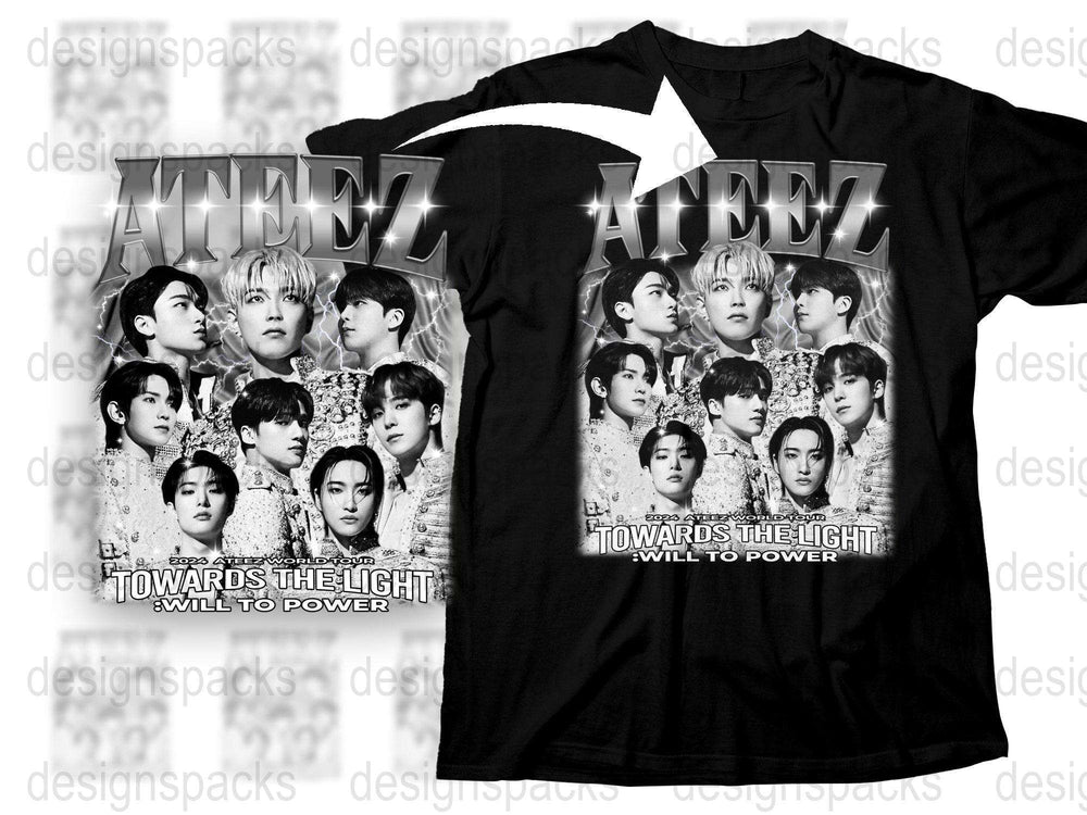 ATEEZ Band T-Shirt, K-Pop Music Group Graphic Tee, Black Cotton Shirt, Unisex Fashion Merchandise