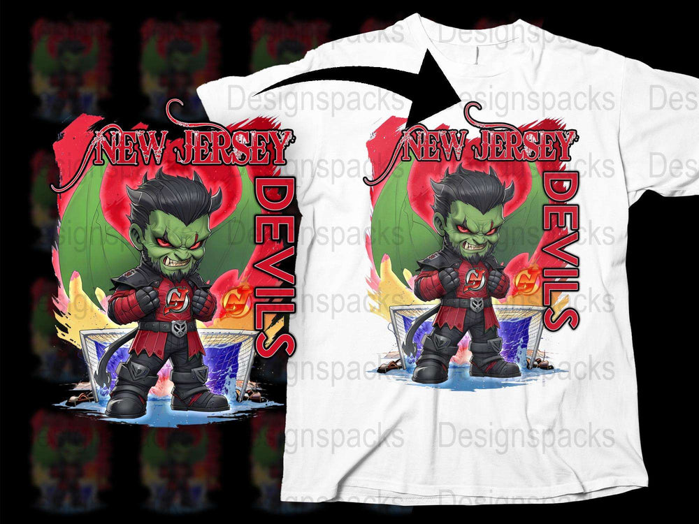 New Jersey Devils Hockey-Themed Cartoon Character T-Shirt, Fun Sports Fan Apparel, Youth and Adult Sizes