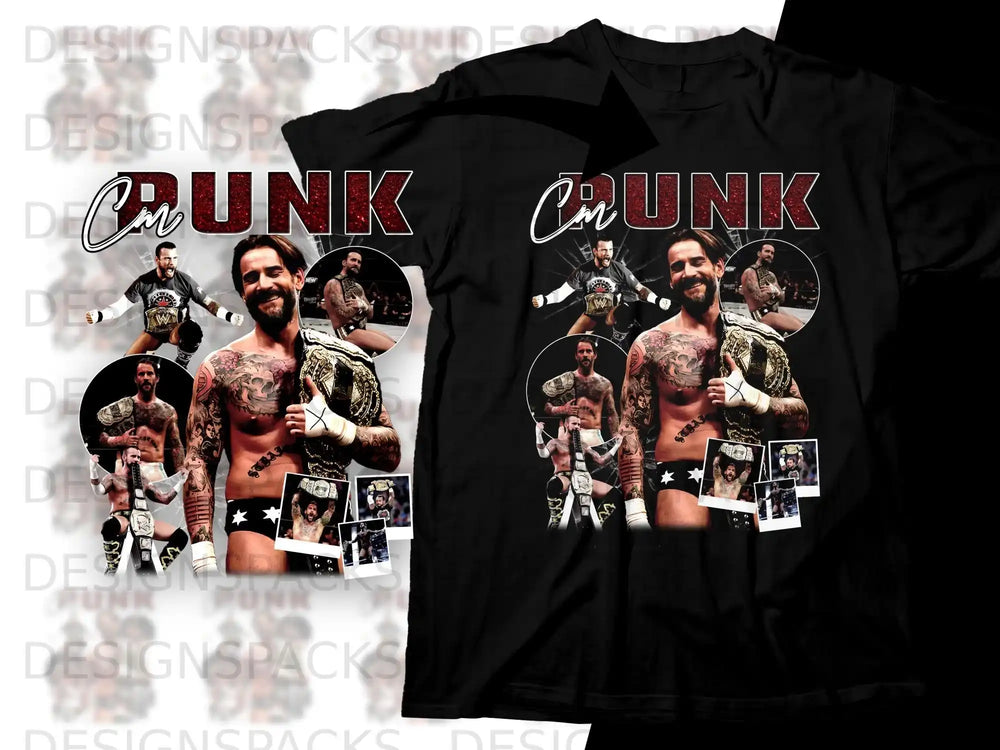 CM Punk wrestling graphic tee with collage of fight photos.