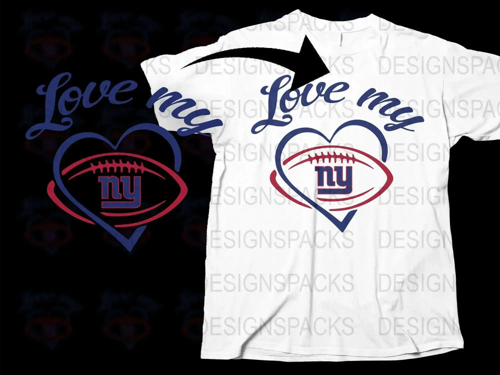Love My NY Football Heart Design T-Shirt, Sports Fan Graphic Tee, Unisex Adult Fashion