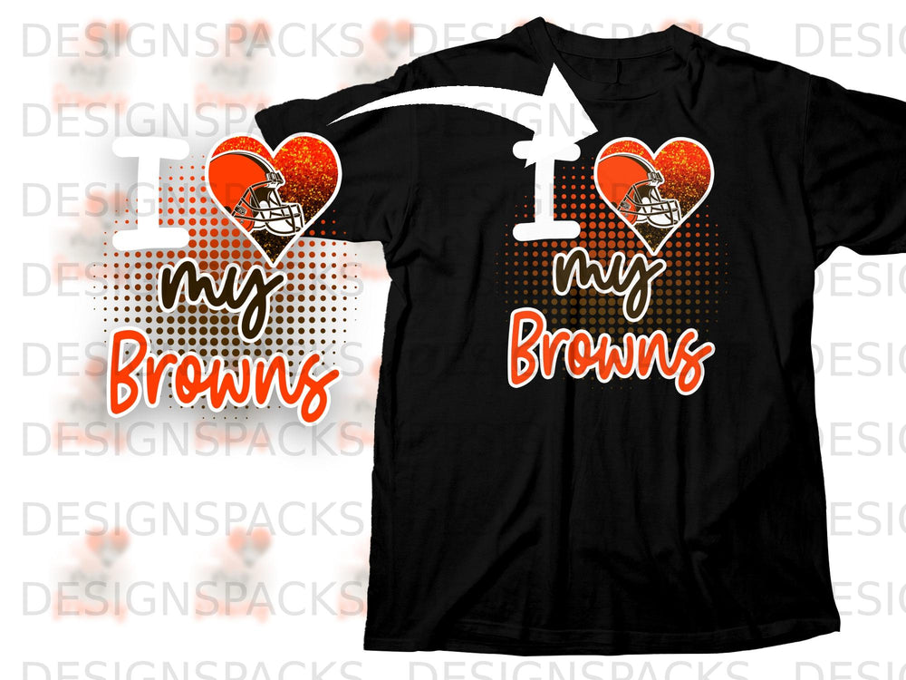 Black t-shirt with "I love my Browns" graphic and football helmet.