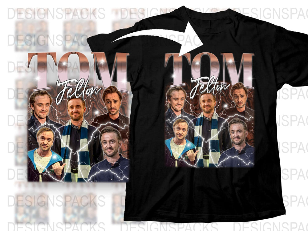 Tom Felton Fan Art Graphic T-Shirt, Unisex Movie Star Collage Tee, Casual Wear, Unique Gift Idea