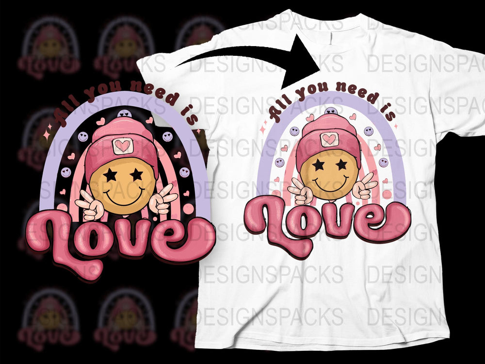 Cartoon Love Heart T-Shirt, Cute Smiley Face Graphic Tee, Trendy Casual Streetwear, Unisex Fashion Top