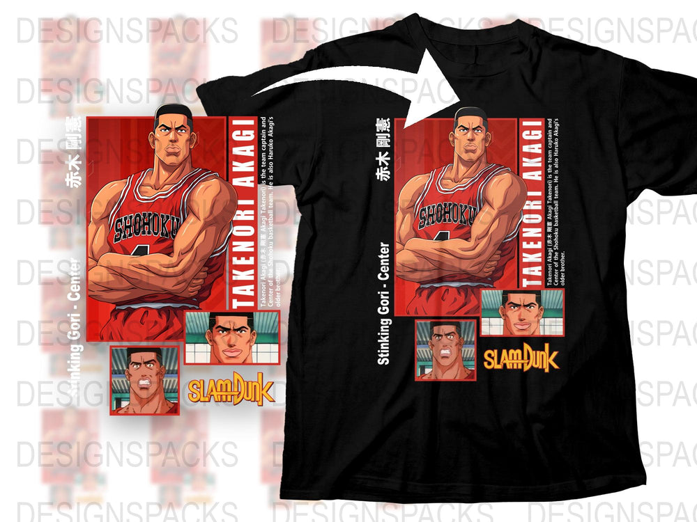 Slam Dunk Anime T-shirt, Takenori Akagi Graphic Tee, Men's Black Cotton Shirt, Japanese Manga Fan Gift