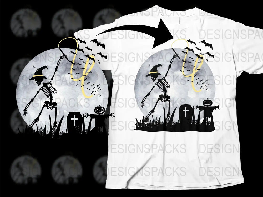 Halloween Skeleton Graveyard T-Shirt, Men's Women's Kids, Spooky Moon Graphic Tee, Unique Holiday Apparel