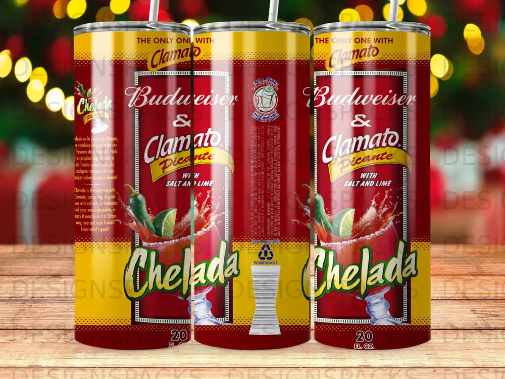 Two cans of Clamato Chelada with Budweiser, picante, salt, and lime.