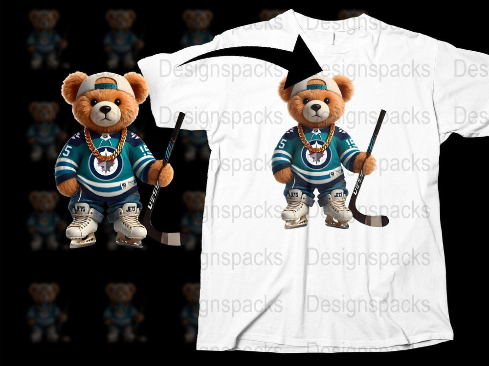 Hockey Teddy Bear T-Shirt, Cute Animal Print Sports Shirt for Kids and Adults, Unisex Graphic Tee