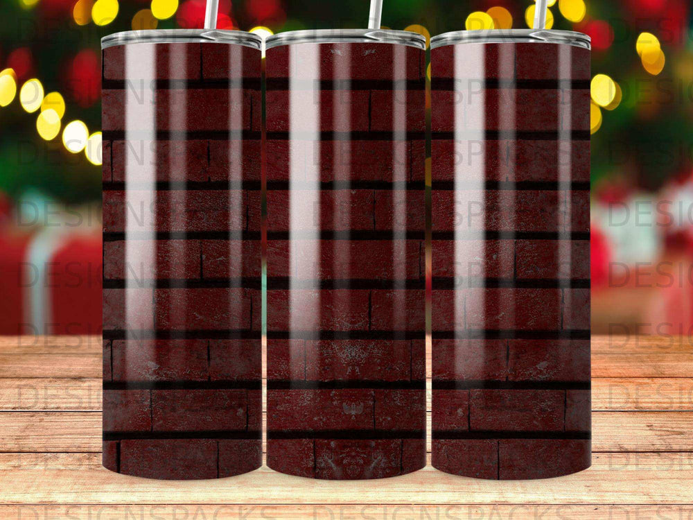 Red brick pattern on a tapered tumbler with a metallic sheen.