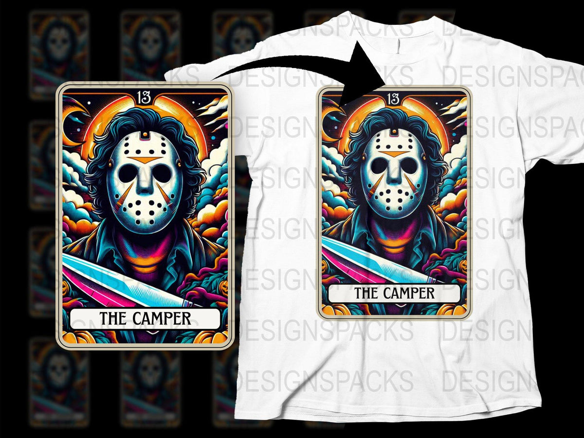 Retro Horror Movie Tarot Card T-Shirt, Vintage Jason Inspired Graphic Tee, Unisex Full Color Print Shirt