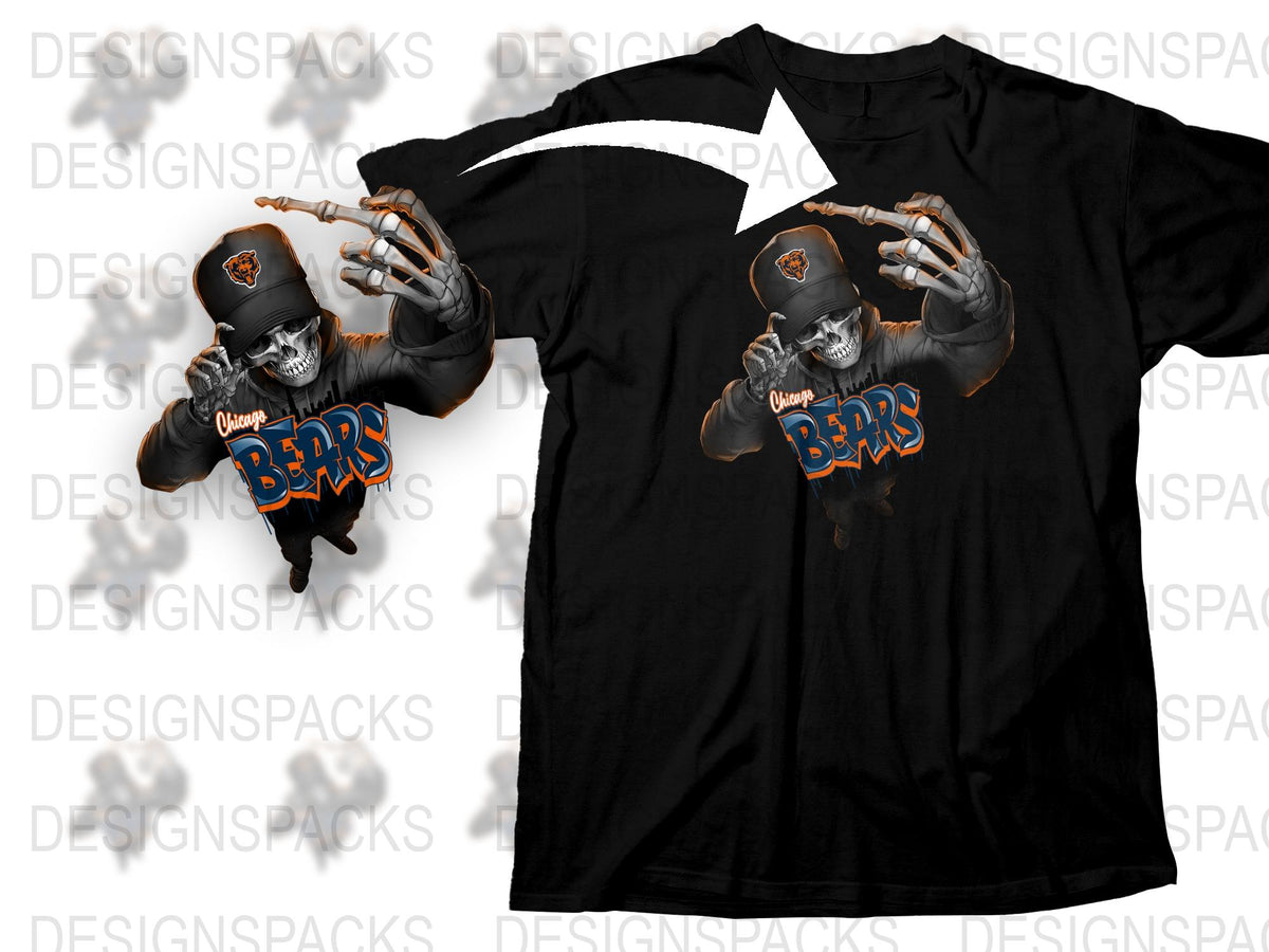 Men's Black T-Shirt, Grim Reaper Graphic, Orange Text, Football Team Fanwear, Cool Sports Apparel