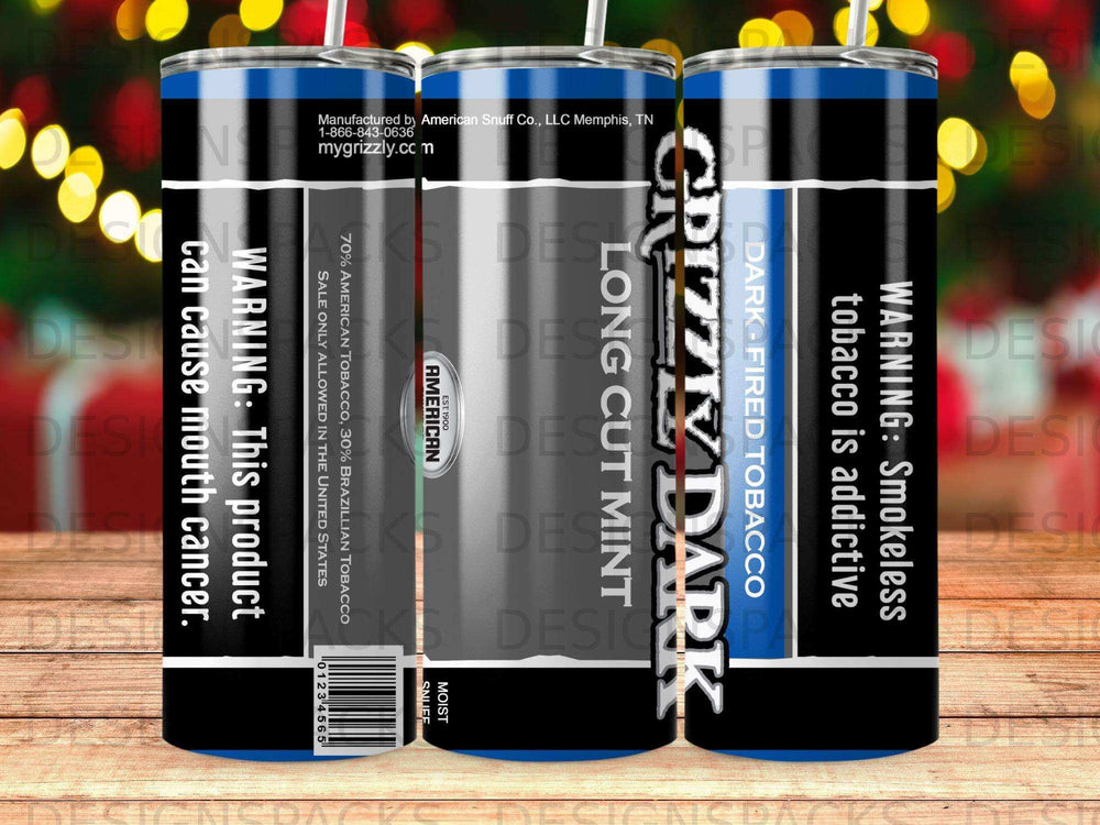 Grizzly Dark Long Cut Mint smokeless tobacco tin with warnings.
