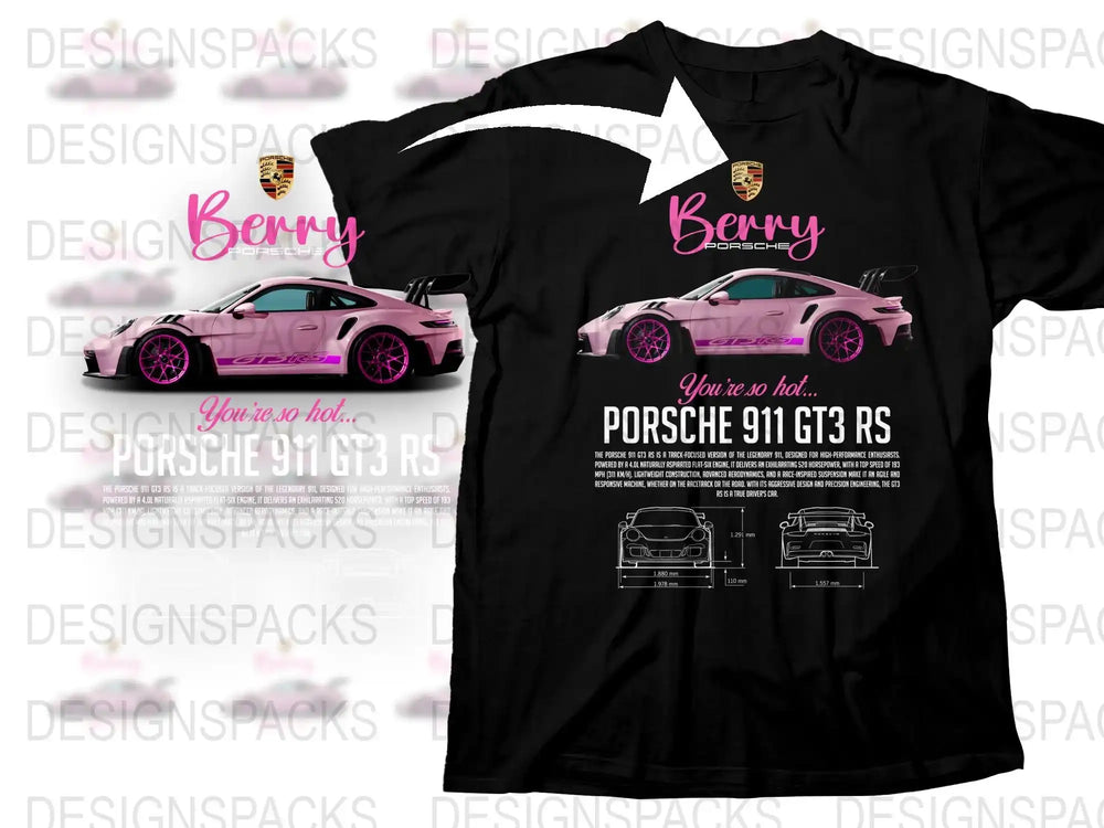 Porsche 911 GT3 RS Inspired T-Shirt, Men's Graphic Tee, Automotive Enthusiast Gift, Car Lover Fashion, Unique Pink Design