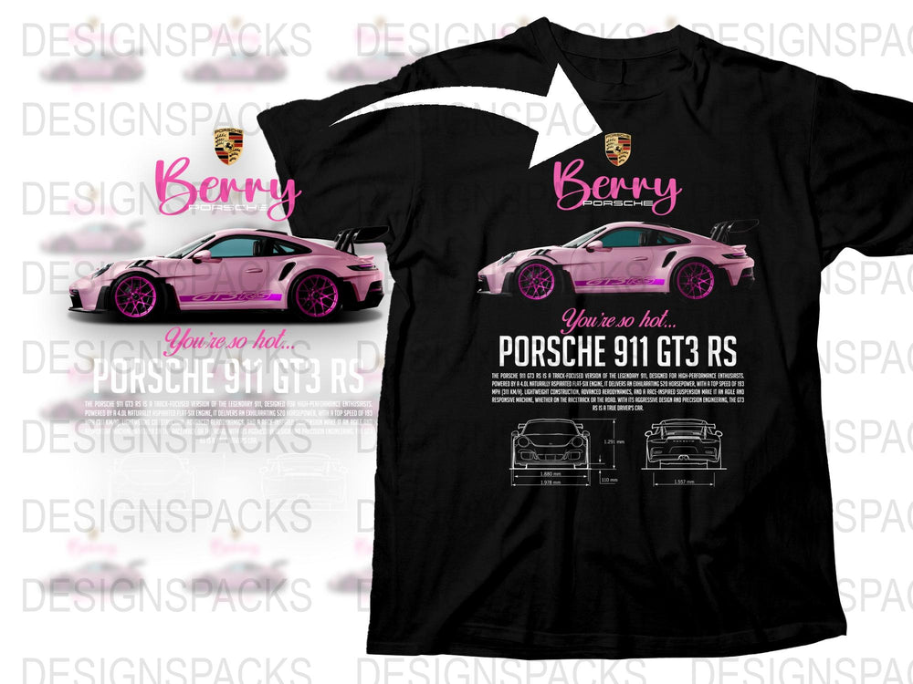 Porsche 911 GT3 RS Inspired T-Shirt, Men's Graphic Tee, Automotive Enthusiast Gift, Car Lover Fashion, Unique Pink Design