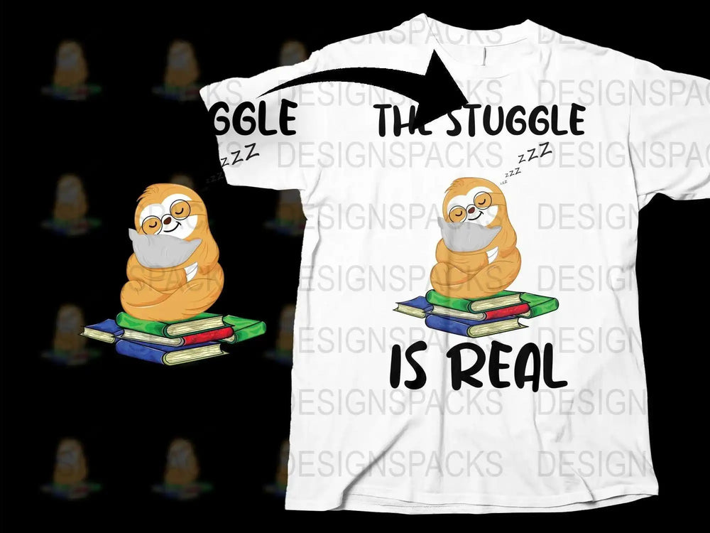 Cute Owl T-Shirt, 'The Struggle Is Real' Funny Book Lover Tee, Unisex Graphic Tee, Casual White Shirt for Students and Teachers