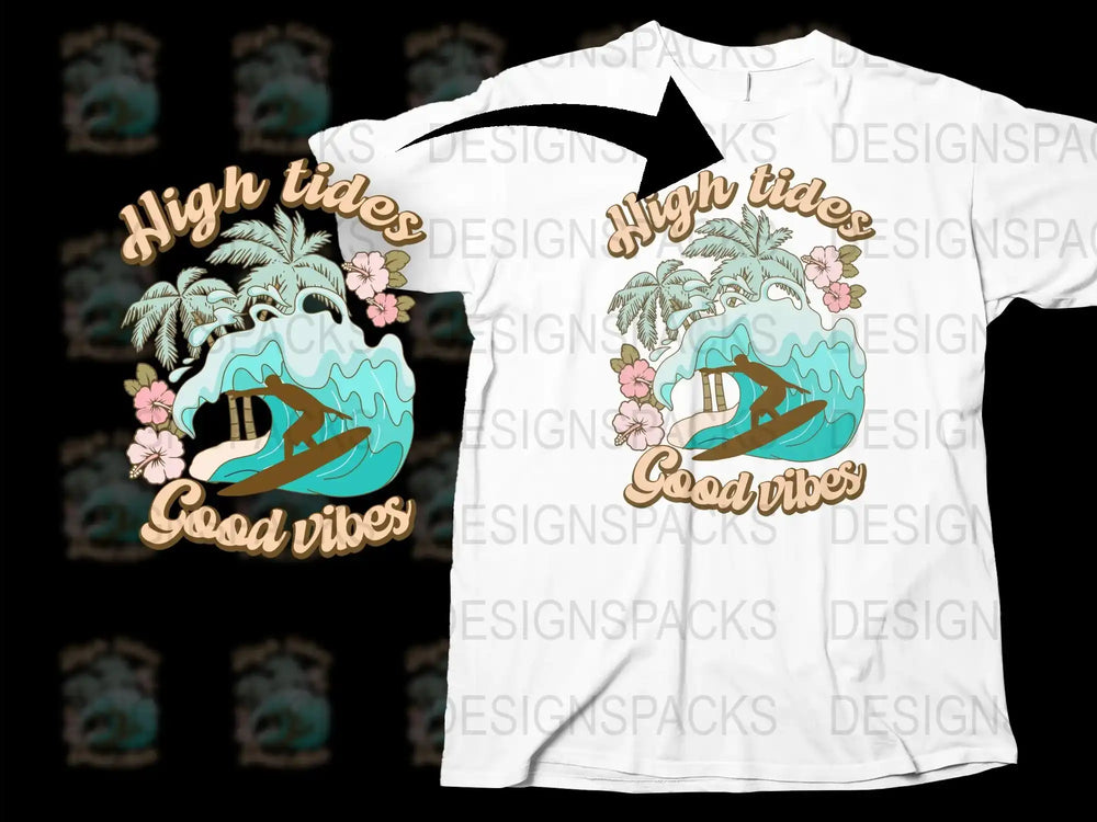 High Tides Good Vibes T-Shirt, Tropical Wave Graphic Tee, Summer Beach Shirt, Unisex Floral Print Top, Boho Casual Wear
