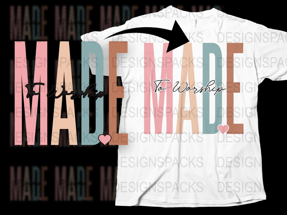 Christian T-Shirt 'Made to Worship' Graphic Tee, Faith Based Casual Apparel with Cross Design, Unisex Fashion