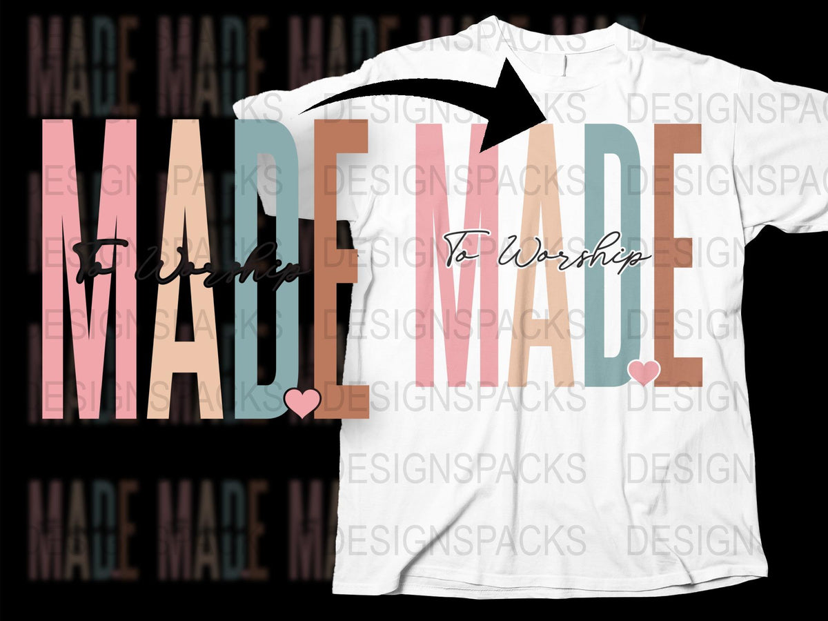 Christian T-Shirt 'Made to Worship' Graphic Tee, Faith Based Casual Apparel with Cross Design, Unisex Fashion