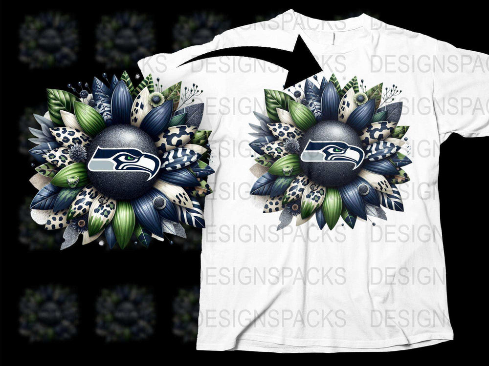 Seattle Football Team Floral Wreath Design T-Shirt, Unisex Sports Fan Apparel, Casual Wear