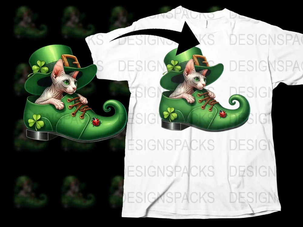St. Patrick's Day T-Shirt with Leprechaun Cat Design, Lucky Clover Shirt, Cute Cat Graphic Tee, Irish Festival Clothing
