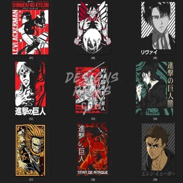 Attack on Titan anime designs for DTF, DTG, embroidery, and tumbler wraps, print-ready PNG, SVG, PES