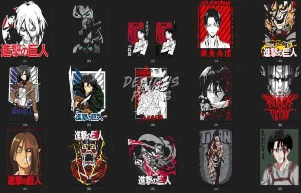 Attack on Titan anime designs for DTF, DTG, embroidery, and tumbler wraps, print-ready PNG, SVG, PES