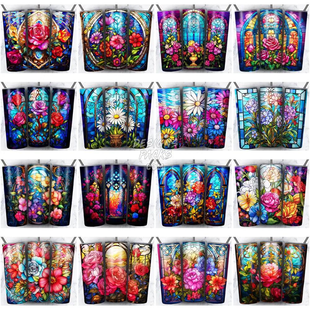 59 Flowers Stained Glass Tumbler Wrap Bundle Jpg