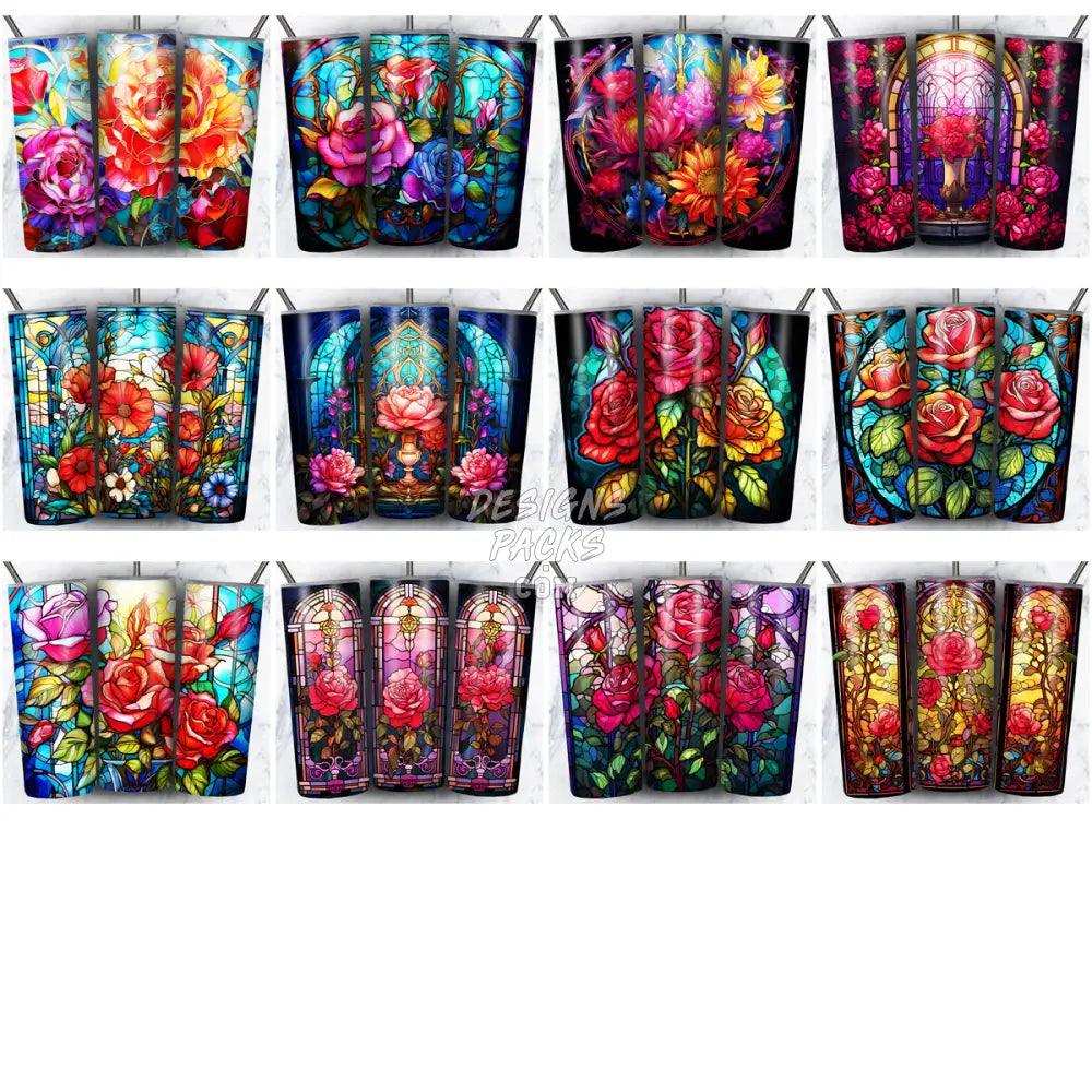 59 Flowers Stained Glass Tumbler Wrap Bundle Jpg