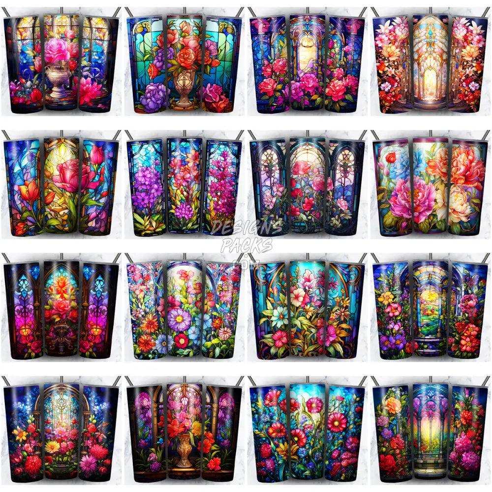 59 Flowers Stained Glass Tumbler Wrap Bundle Jpg